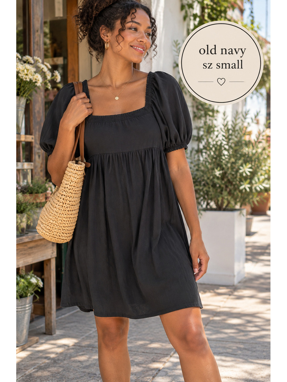 Old Navy | S | Black Puff Sleeve Dress